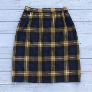 Nordstrom 100% wool mustard/navy plaid skirt 4